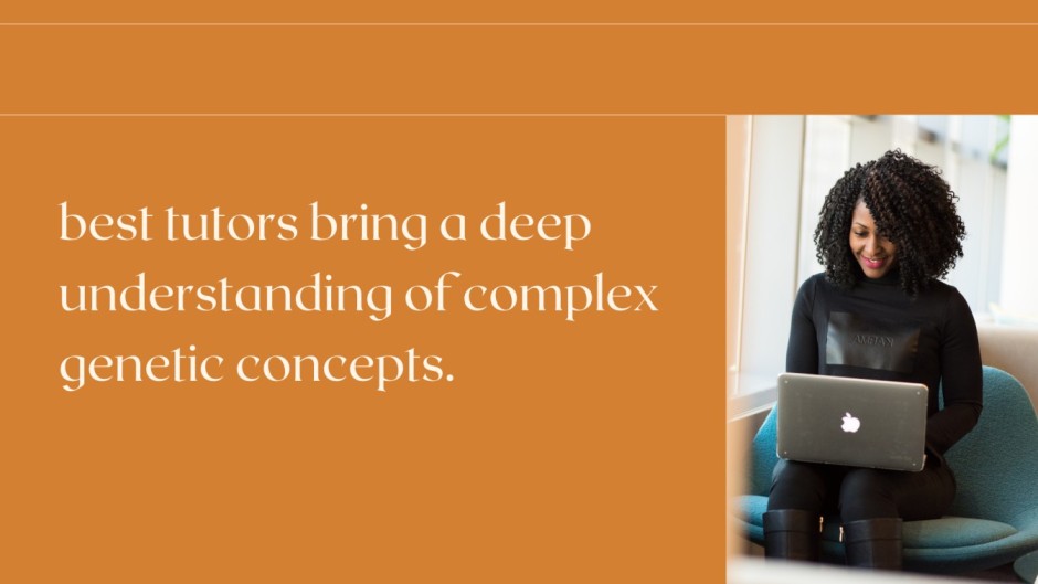 text of how good tutors bring a deep understanding of complex concepts is written on left corner and an image of a girl sitting with her laptop is on right side.